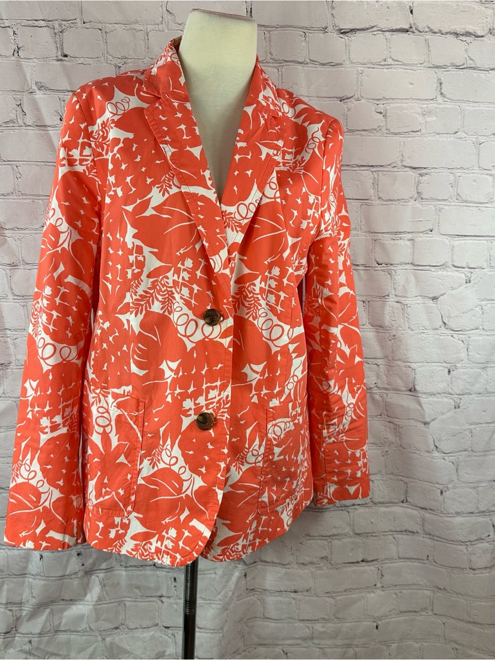 Talbots orange White tropical Floral-Print cotton Blazer jacket women 18